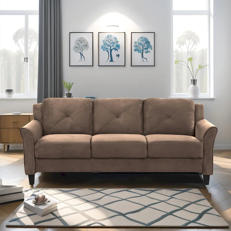 74.9 Polyester 3-Seater Sofa with Wood Frame, High Elastic Sponge Cushion