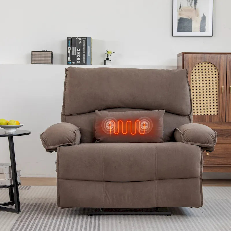 Oversized Velvet Recliner with Massage, Heating, Lumbar Pillow