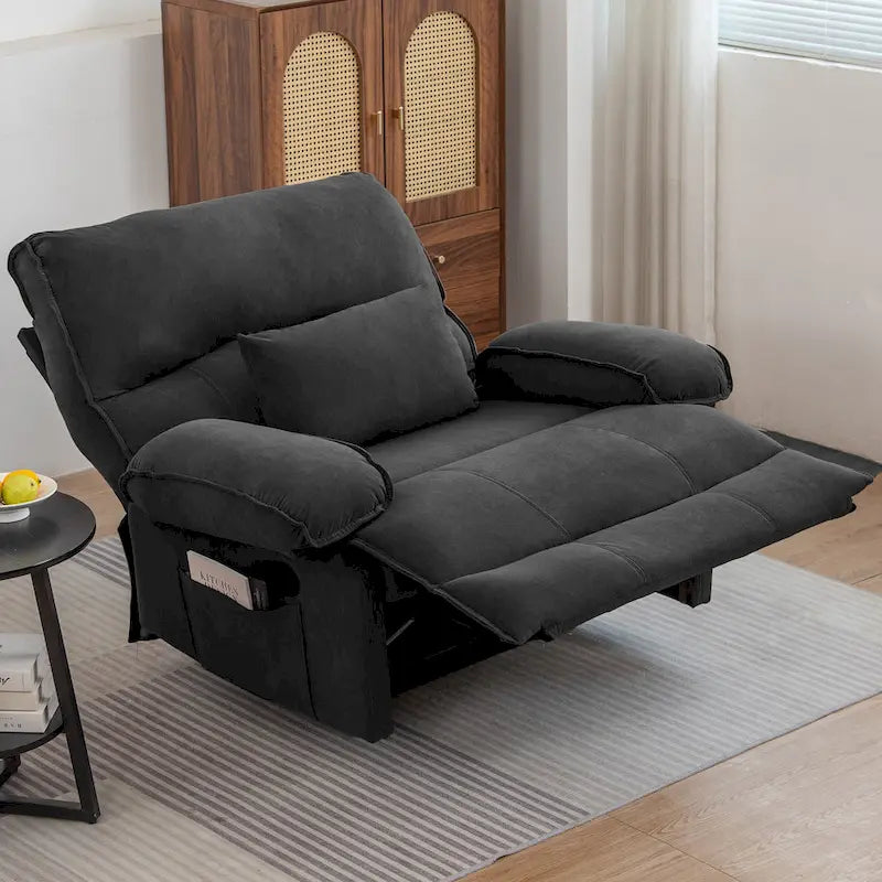 Oversized Velvet Recliner with Massage, Heating, Lumbar Pillow