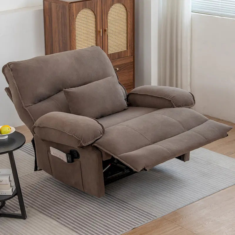 Oversized Velvet Recliner with Massage, Heating, Lumbar Pillow