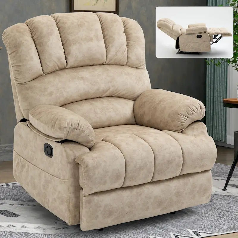 Large Manual Recliner Chair in Fabric for Living Room