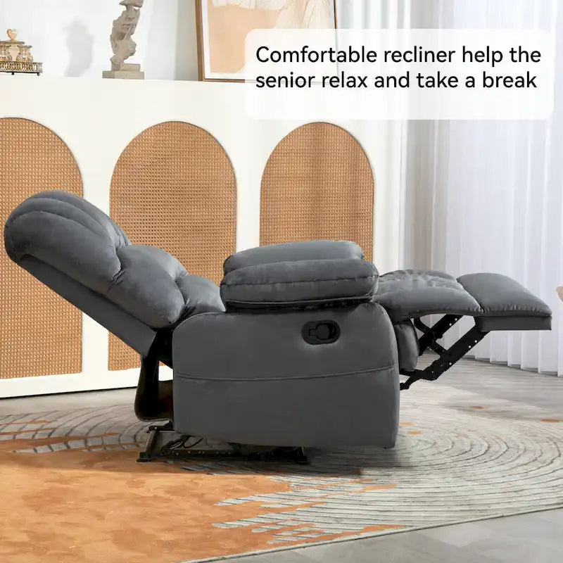 Large Manual Recliner Chair in Fabric for Living Room