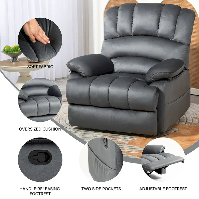 Large Manual Recliner Chair in Fabric for Living Room