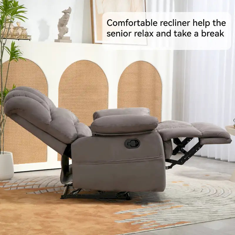 Large Manual Recliner Chair in Fabric for Living Room