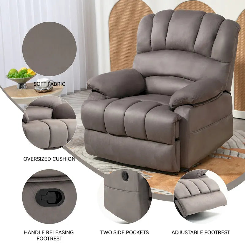 Large Manual Recliner Chair in Fabric for Living Room