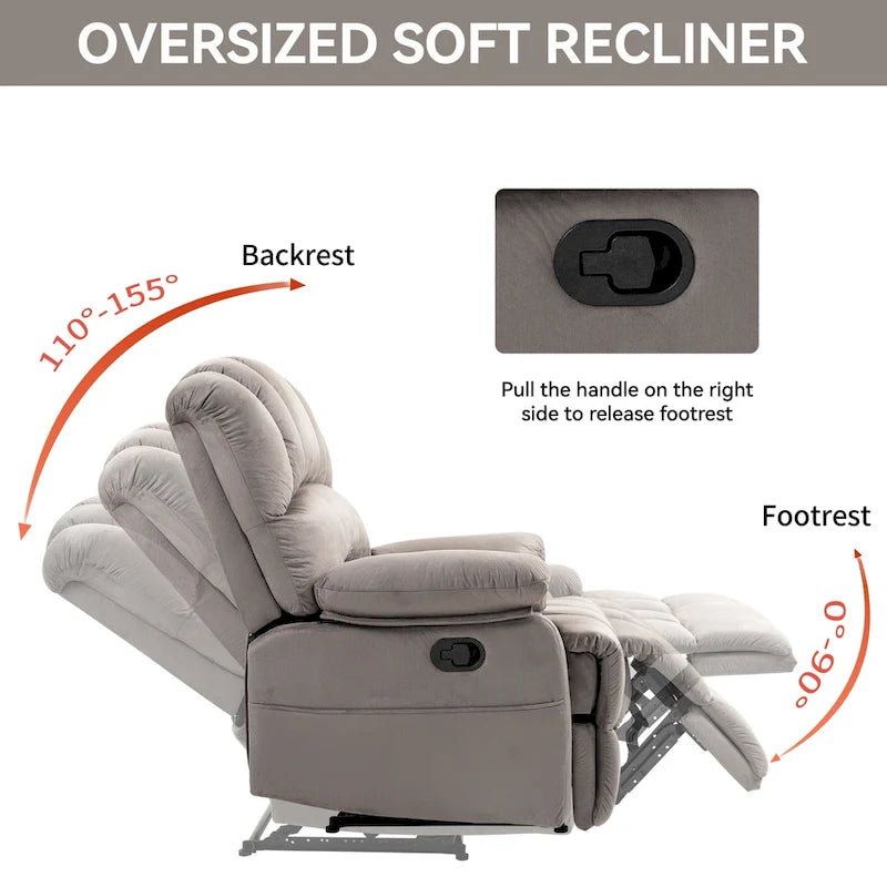 Large Manual Recliner Chair in Fabric for Living Room