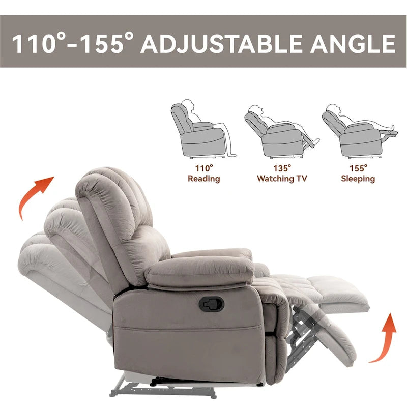 Large Manual Recliner Chair in Fabric for Living Room