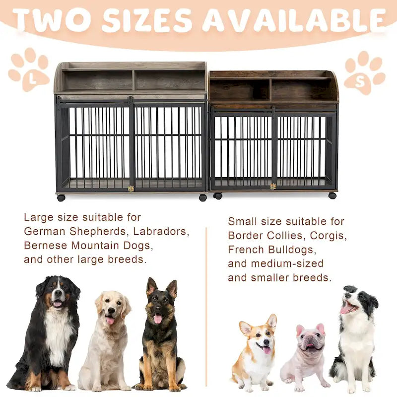 Gabbia per cani di grandi dimensioni da 44, resistente, integrabile con mobili, per cani grandi e medi, con ruote bloccabili, cuccia in legno per cani