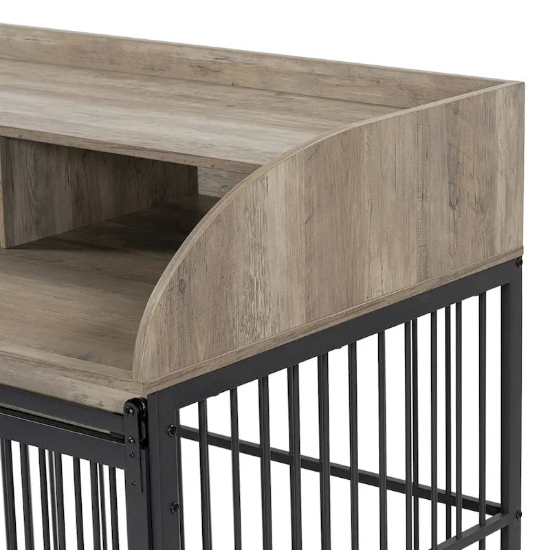 Gabbia per cani di grandi dimensioni da 44, resistente, integrabile con mobili, per cani grandi e medi, con ruote bloccabili, cuccia in legno per cani