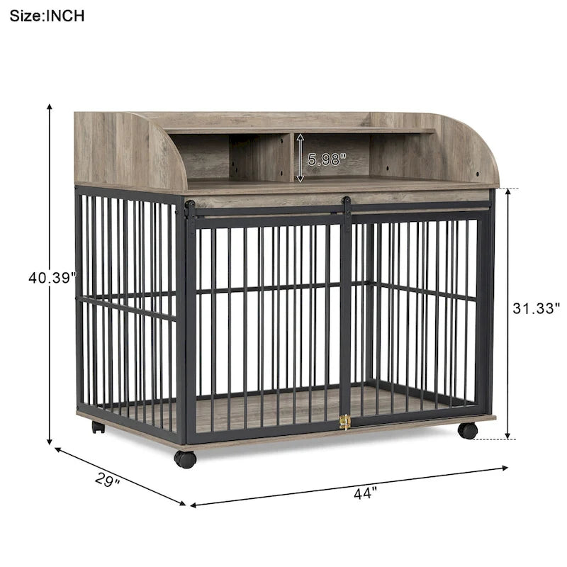Gabbia per cani di grandi dimensioni da 44, resistente, integrabile con mobili, per cani grandi e medi, con ruote bloccabili, cuccia in legno per cani