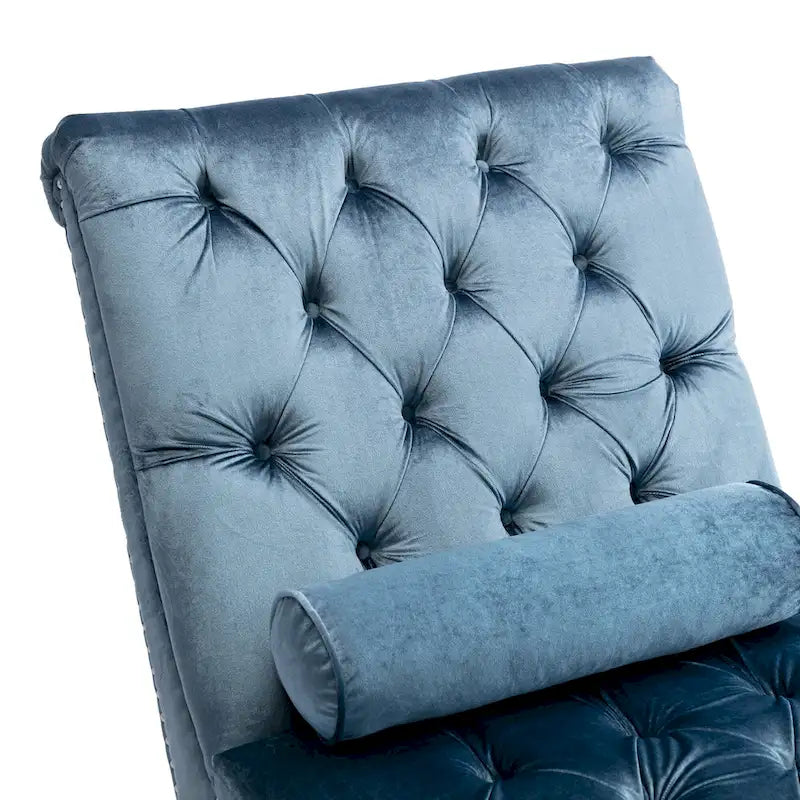 Velvet Tufted Chaise Lounge Chair Ergonomic S Shape Recliner with Pillow, Nailhead Trim and Acrylic Legs for Indoor Use