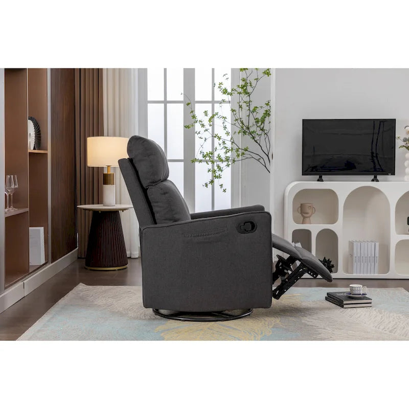 Cotton Linen Fabric Swivel Rocking Chair Glider Rocker Recliner Nursery Chair with Adjustable Back and Footrest