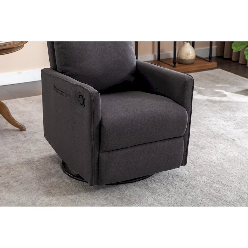 Cotton Linen Fabric Swivel Rocking Chair Glider Rocker Recliner Nursery Chair with Adjustable Back and Footrest