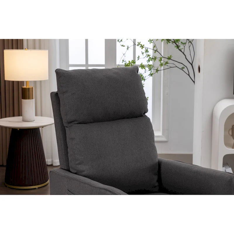 Cotton Linen Fabric Swivel Rocking Chair Glider Rocker Recliner Nursery Chair with Adjustable Back and Footrest