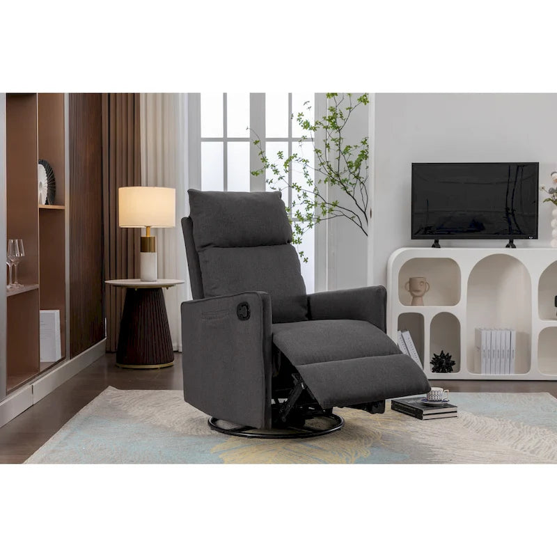 Cotton Linen Fabric Swivel Rocking Chair Glider Rocker Recliner Nursery Chair with Adjustable Back and Footrest