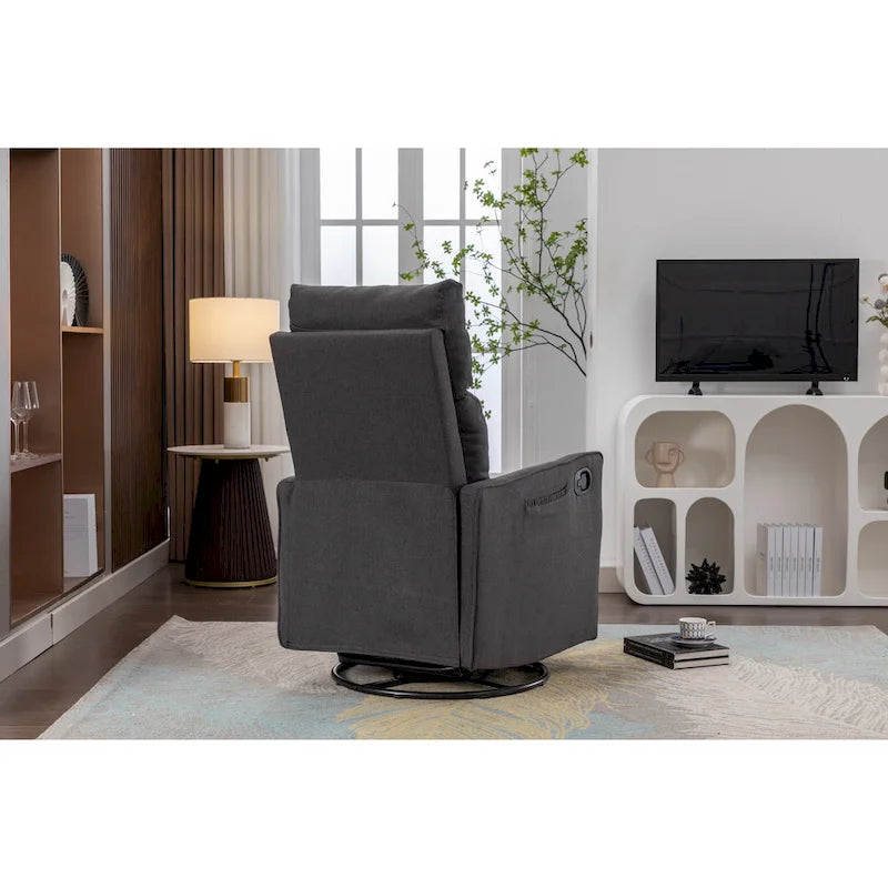 Cotton Linen Fabric Swivel Rocking Chair Glider Rocker Recliner Nursery Chair with Adjustable Back and Footrest