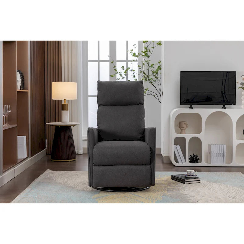 Cotton Linen Fabric Swivel Rocking Chair Glider Rocker Recliner Nursery Chair with Adjustable Back and Footrest