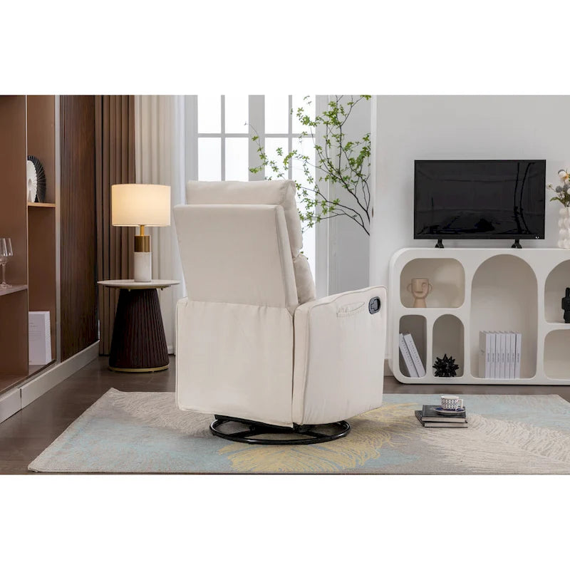 Cotton Linen Fabric Swivel Rocking Chair Glider Rocker Recliner Nursery Chair with Adjustable Back and Footrest