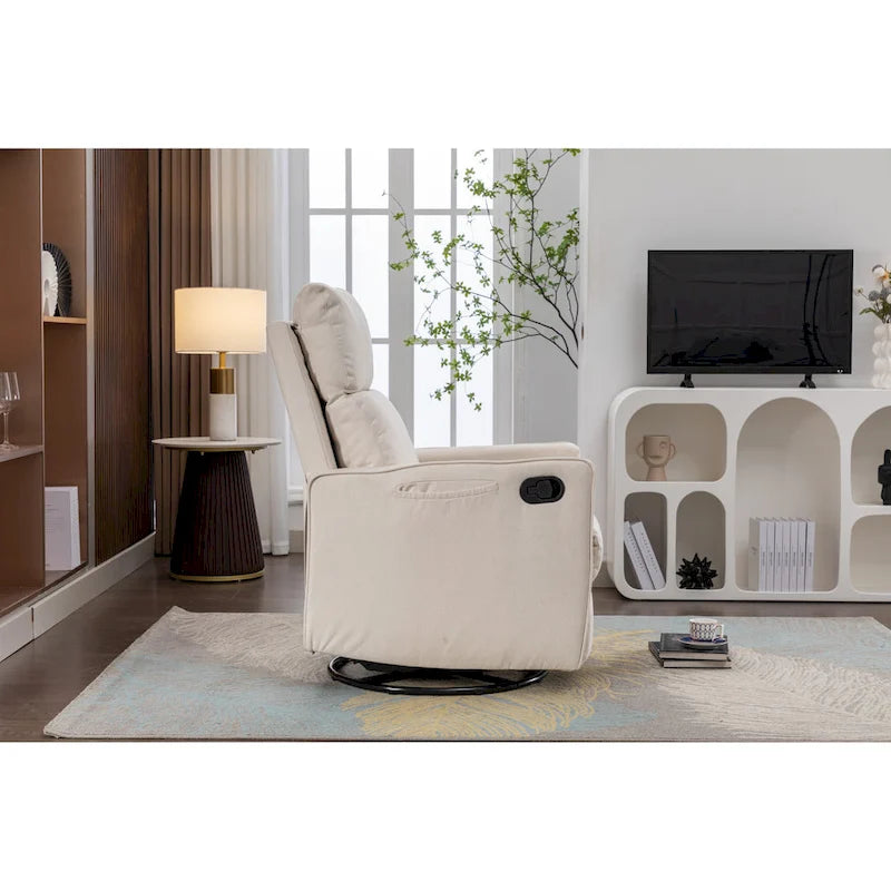Cotton Linen Fabric Swivel Rocking Chair Glider Rocker Recliner Nursery Chair with Adjustable Back and Footrest