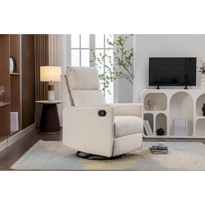 Cotton Linen Fabric Swivel Rocking Chair Glider Rocker Recliner Nursery Chair with Adjustable Back and Footrest