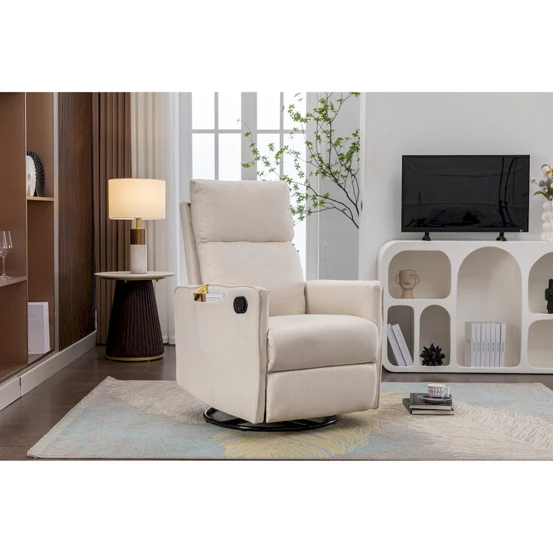 Cotton Linen Fabric Swivel Rocking Chair Glider Rocker Recliner Nursery Chair with Adjustable Back and Footrest
