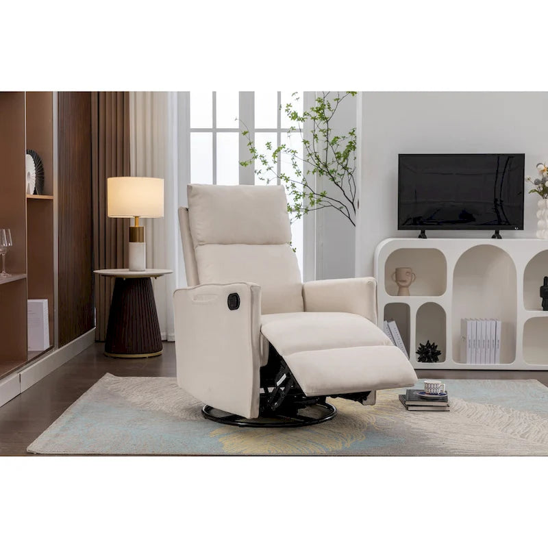 Cotton Linen Fabric Swivel Rocking Chair Glider Rocker Recliner Nursery Chair with Adjustable Back and Footrest