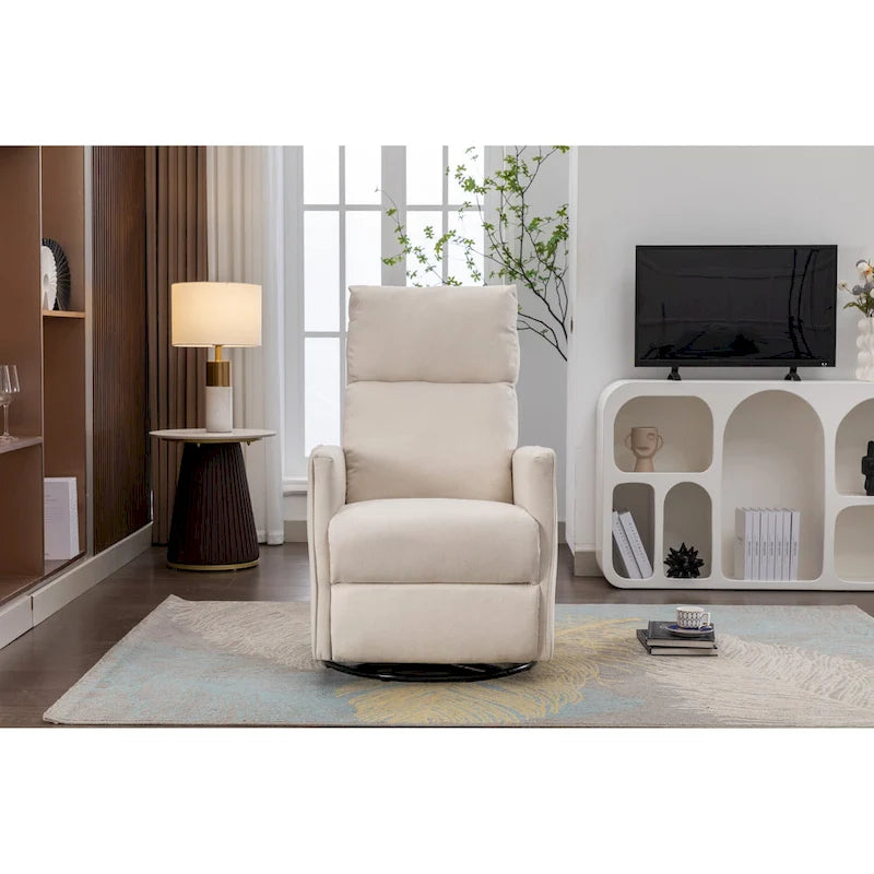 Cotton Linen Fabric Swivel Rocking Chair Glider Rocker Recliner Nursery Chair with Adjustable Back and Footrest