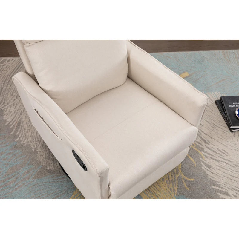 Cotton Linen Fabric Swivel Rocking Chair Glider Rocker Recliner Nursery Chair with Adjustable Back and Footrest