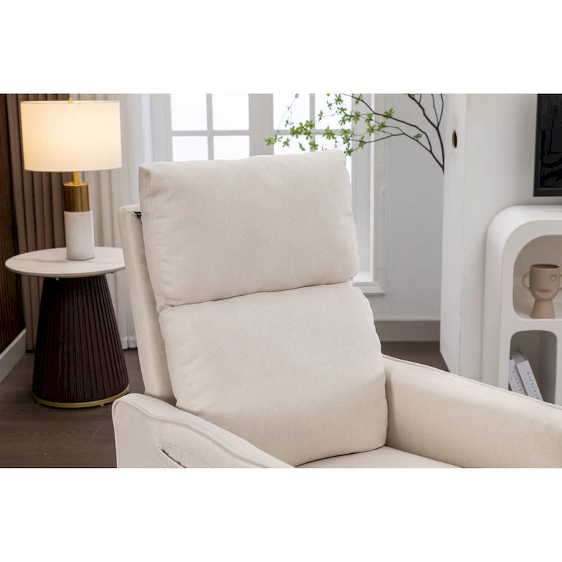 Cotton Linen Fabric Swivel Rocking Chair Glider Rocker Recliner Nursery Chair with Adjustable Back and Footrest