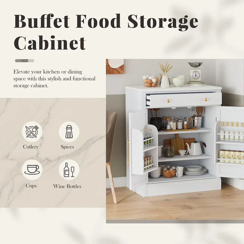 Kitchen Pantry Cabinet with Drawer, Buffet Cabinet with 2 Door Shelves, Wood Storage Cabinet with Adjustable Shelves