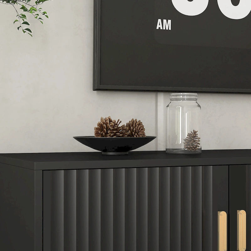 Mobile TV nero da 65 in stile metà secolo con luci LED e contenitore per TV fino a 60