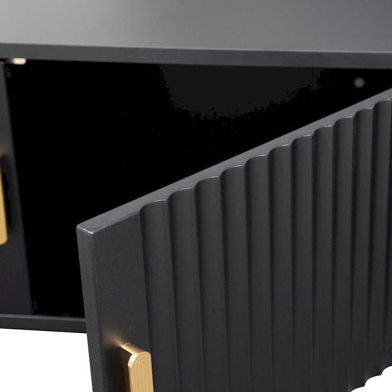 Mobile TV nero da 65 in stile metà secolo con luci LED e contenitore per TV fino a 60