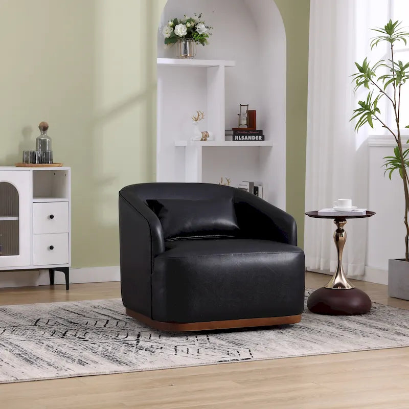 Black PU 31.5 Swivel Barrel Chair with Metal Base