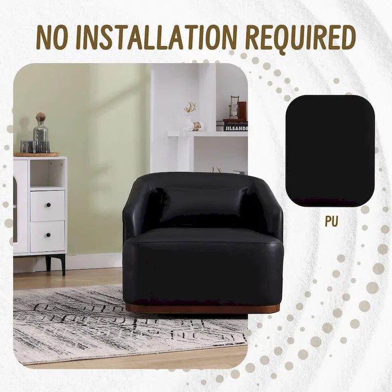 Black PU 31.5 Swivel Barrel Chair with Metal Base