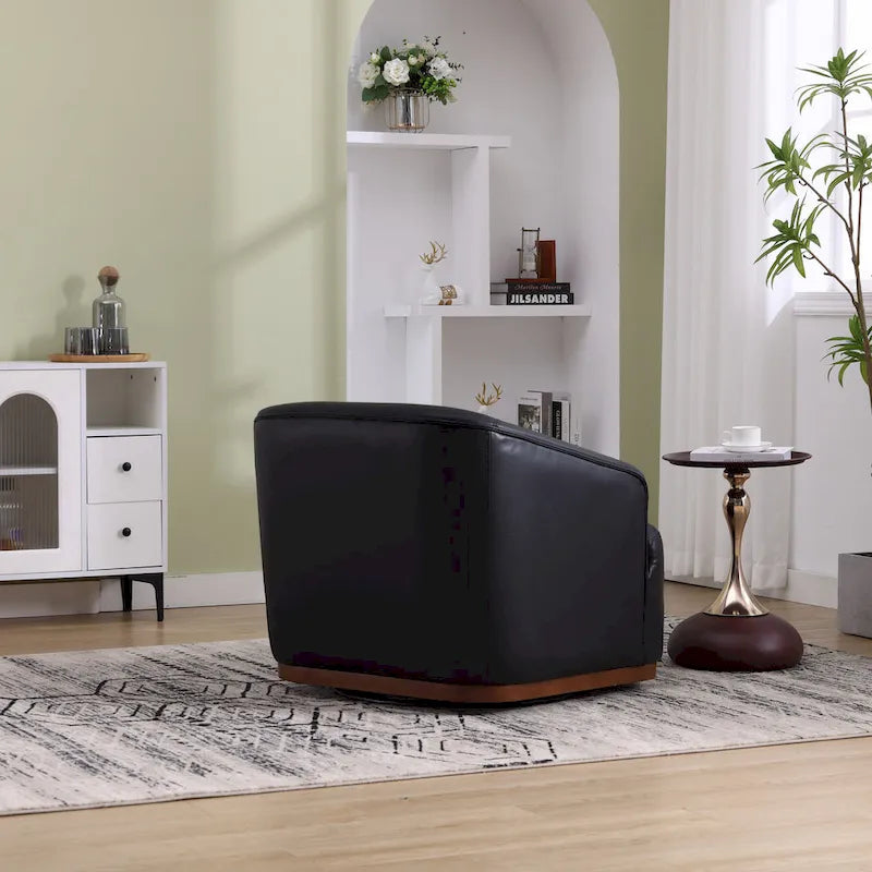 Black PU 31.5 Swivel Barrel Chair with Metal Base