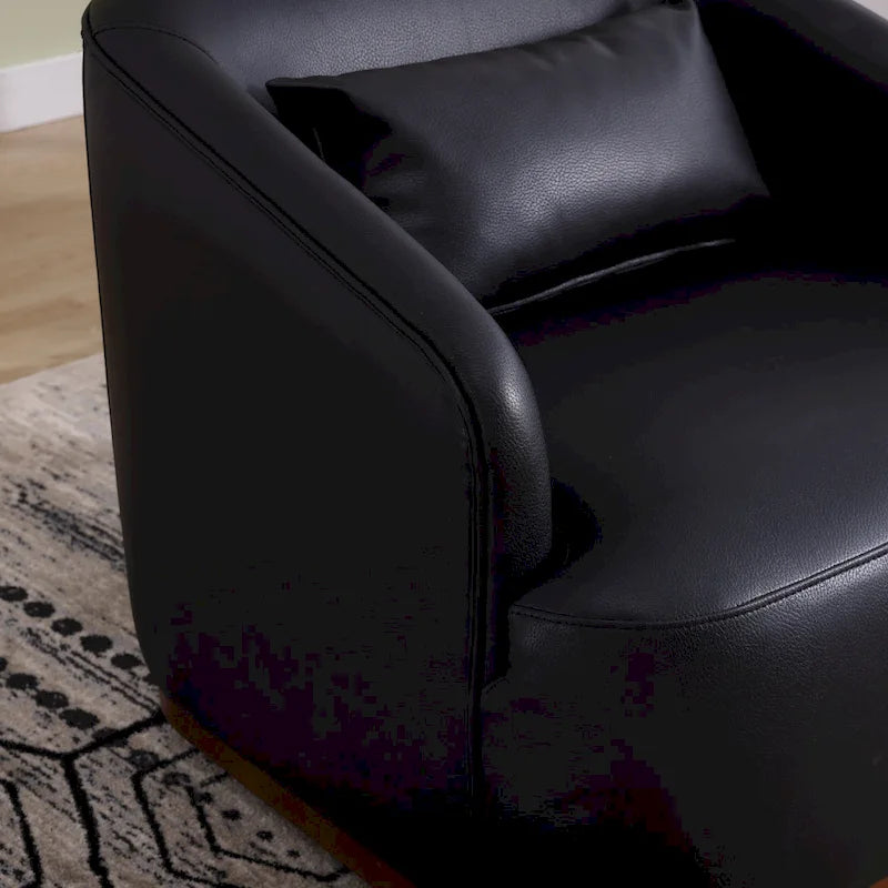 Black PU 31.5 Swivel Barrel Chair with Metal Base