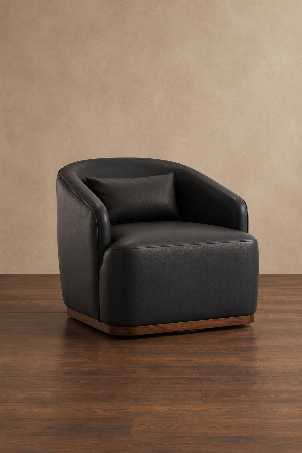 Black PU 31.5 Swivel Barrel Chair with Metal Base