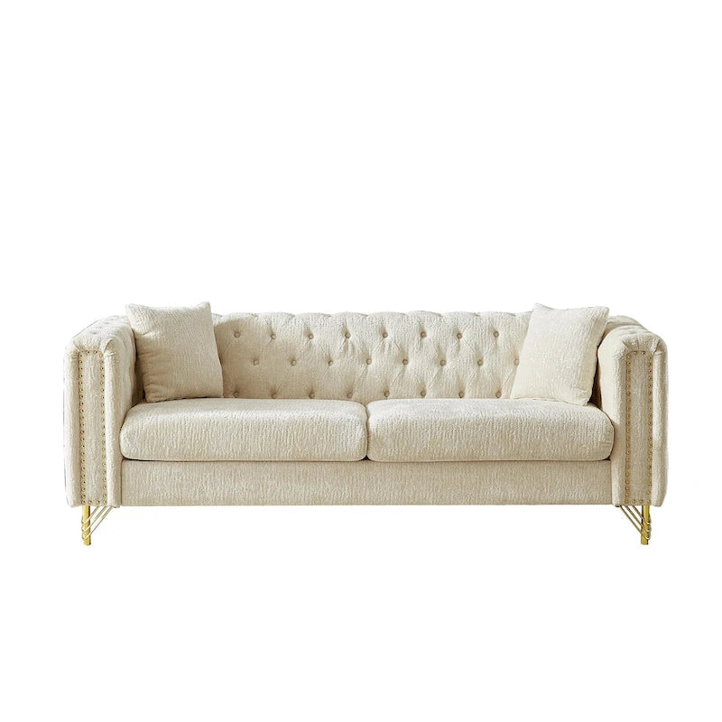 Chenille Tufted Upholstered 3-seater Sofa with Metal Legs
