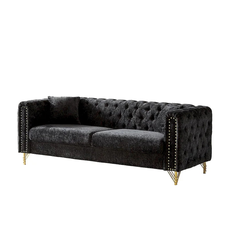 Chenille Tufted Upholstered 3-seater Sofa with Metal Legs