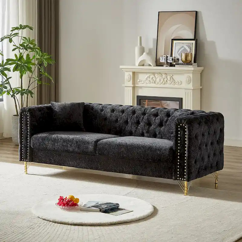 Chenille Tufted Upholstered 3-seater Sofa with Metal Legs