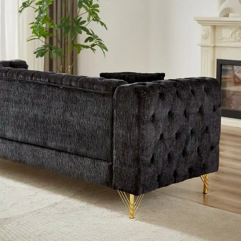 Chenille Tufted Upholstered 3-seater Sofa with Metal Legs