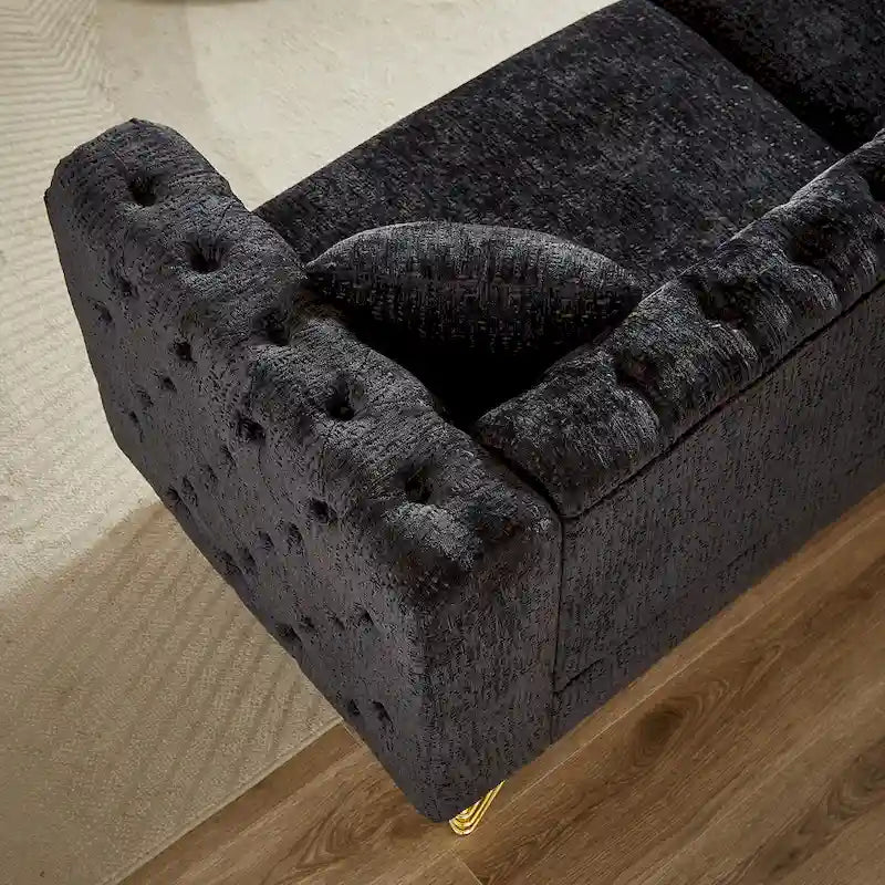 Chenille Tufted Upholstered 3-seater Sofa with Metal Legs