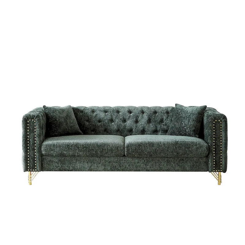 Chenille Tufted Upholstered 3-seater Sofa with Metal Legs