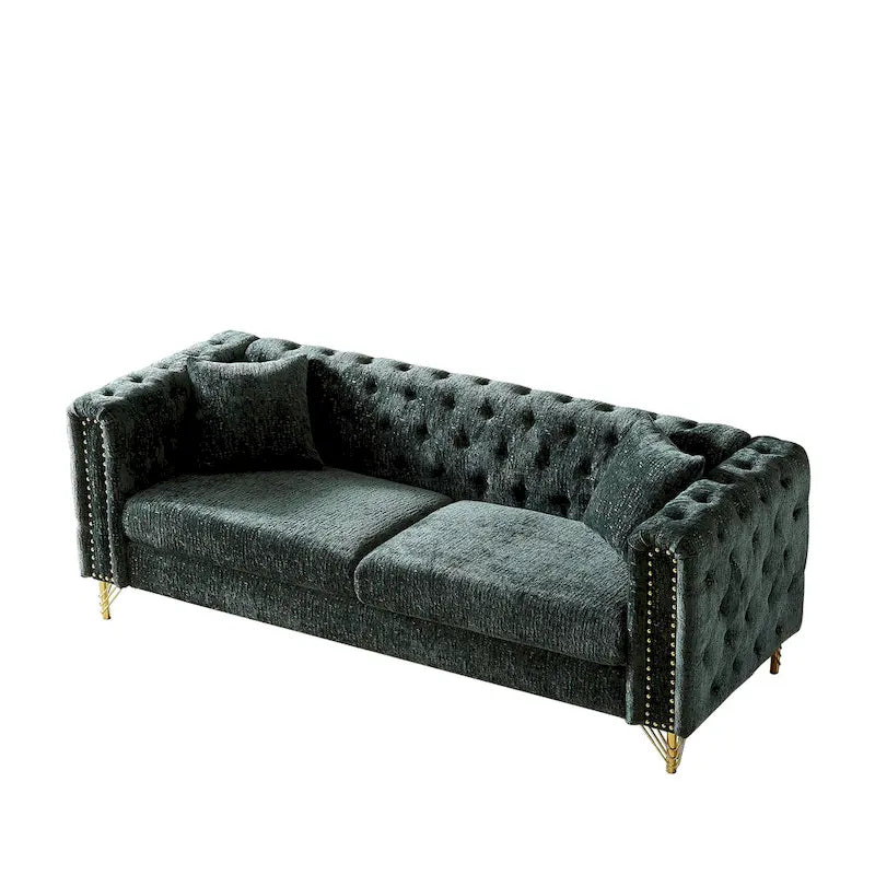 Chenille Tufted Upholstered 3-seater Sofa with Metal Legs