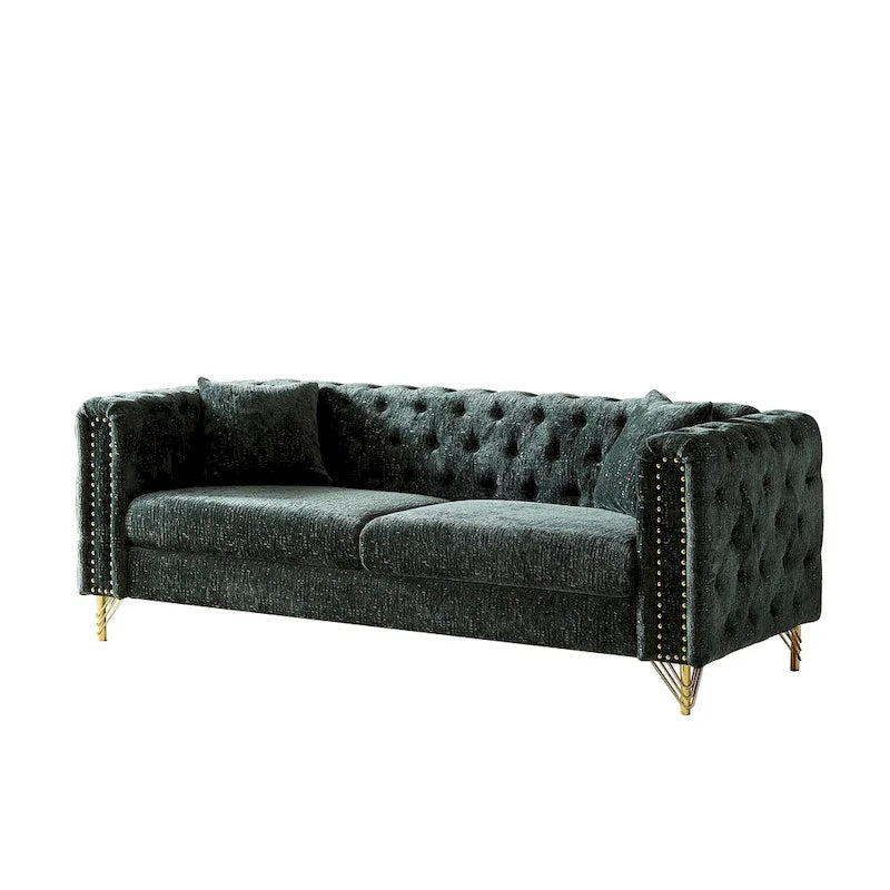 Chenille Tufted Upholstered 3-seater Sofa with Metal Legs