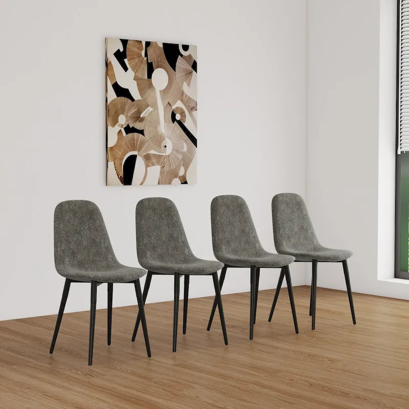 Set of 4 Modern Accent Dining Chairs with Linen Fabric Upholstery and Sturdy Metal Legs - N/A