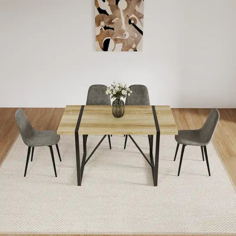 Set of 4 Modern Accent Dining Chairs with Linen Fabric Upholstery and Sturdy Metal Legs - N/A
