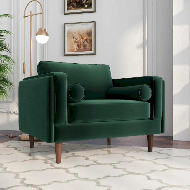 Mid-Century Modern Pillow Back Velvet Upholstered Armchair