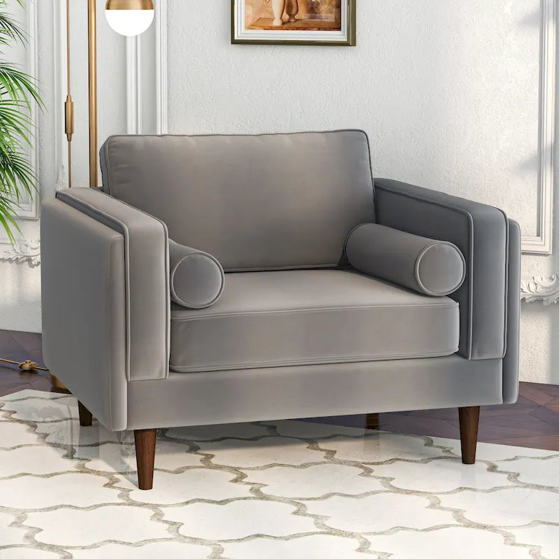 Mid-Century Modern Pillow Back Velvet Upholstered Armchair