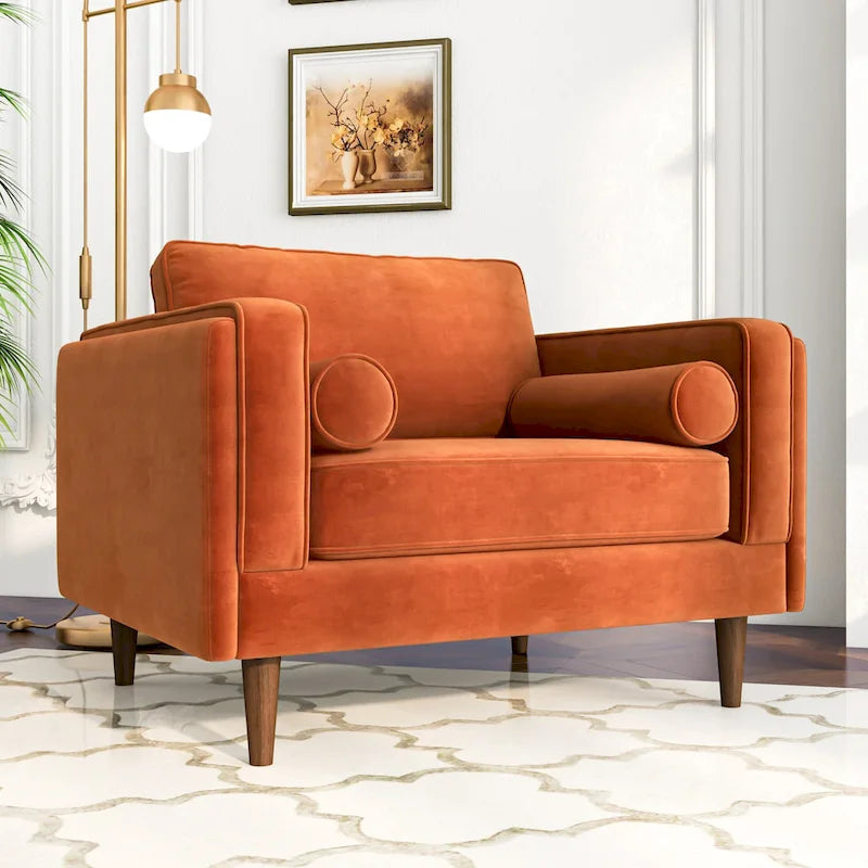 Mid-Century Modern Pillow Back Velvet Upholstered Armchair